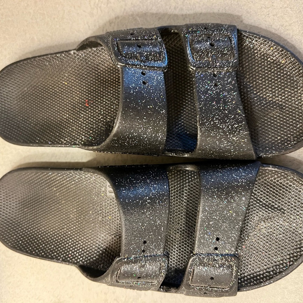 Freedom Moses Black Shimmer Waterproof Slides